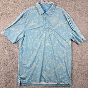 Straight Down Men's Performance Golf Polo Shirt Blue Hawaiian Style Size M